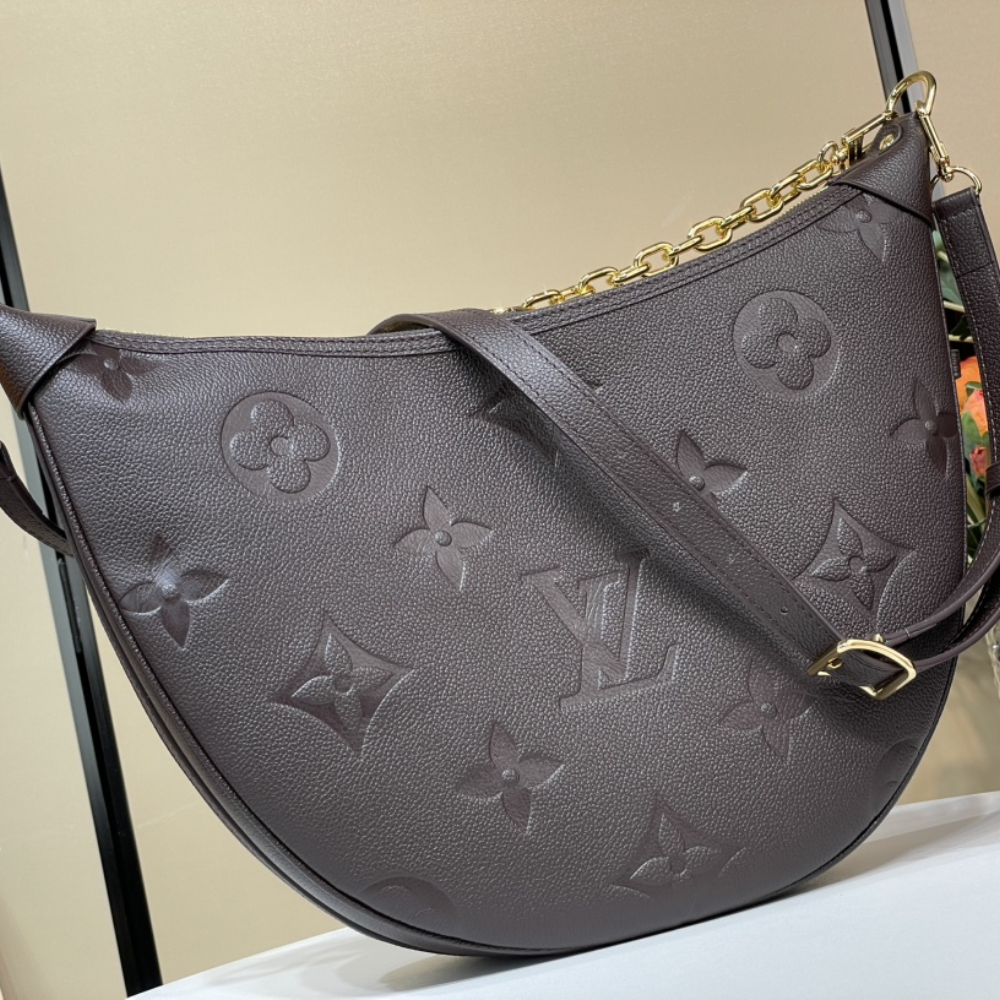 Chocolate Monogram Empreinte Leather Loop Hobo Leather Crossbody Bag for Women