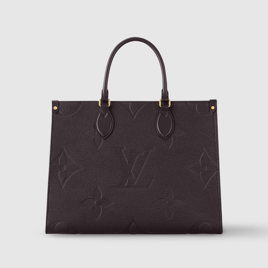 Chocolate Monogram Empreinte Leather OnTheGo MM Leather Tote Bag for Women