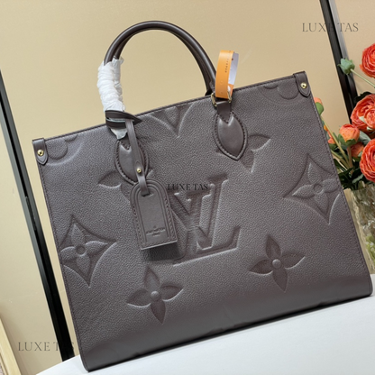 Chocolate Monogram Empreinte Leather OnTheGo MM Leather Tote Bag for Women