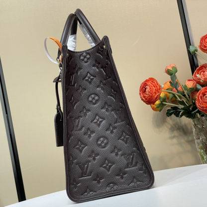 Chocolate Monogram Empreinte Leather OnTheGo MM Leather Tote Bag for Women