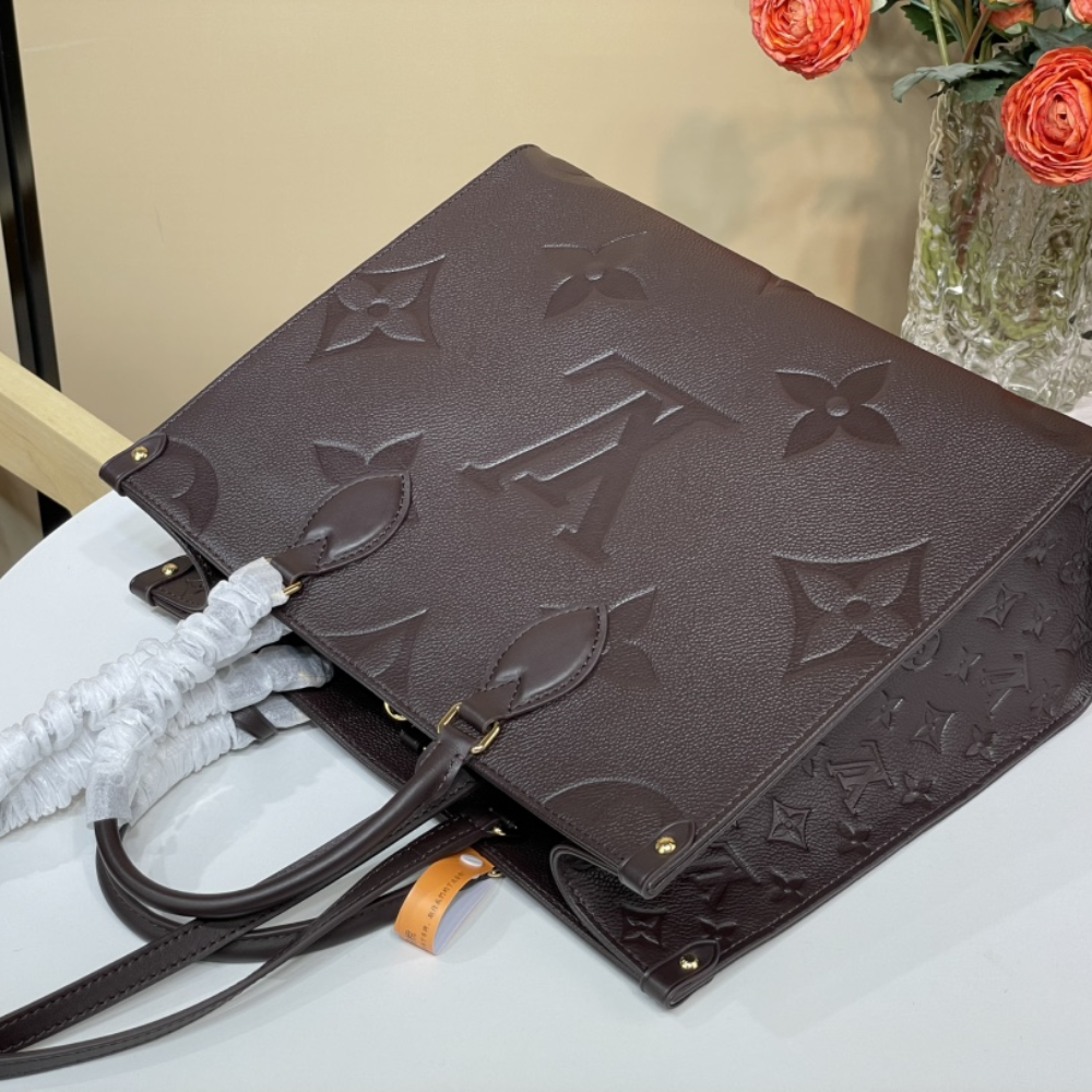Chocolate Monogram Empreinte Leather OnTheGo MM Leather Tote Bag for Women