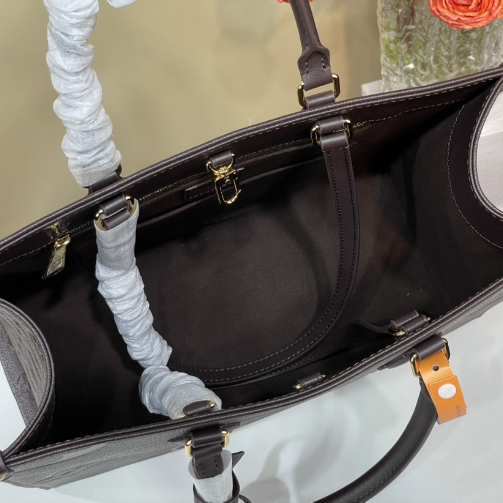 Chocolate Monogram Empreinte Leather OnTheGo MM Leather Tote Bag for Women
