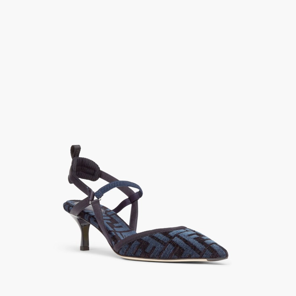 Colibrì Lite Medium-Heel Blue FF Chenille Slingbacks in Blue