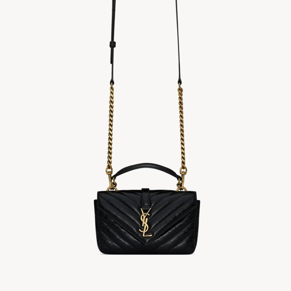 College Mini Chain Bag for Women – Shiny Crackled Leather with Gold Hardware