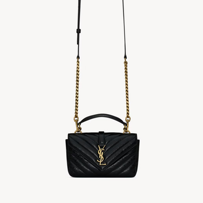 College Mini Chain Bag for Women – Shiny Crackled Leather with Gold Hardware