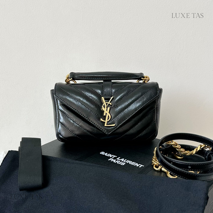 College Mini Chain Bag for Women – Shiny Crackled Leather with Gold Hardware