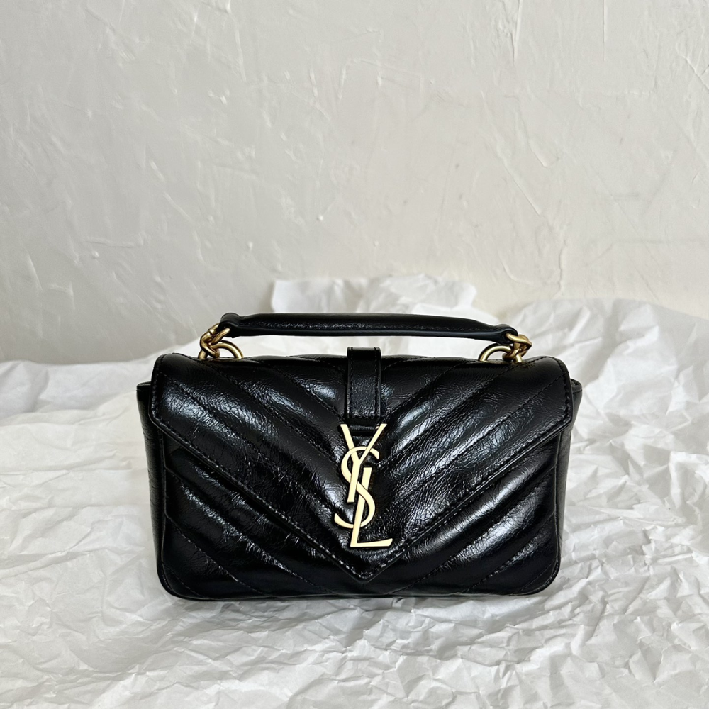 College Mini Chain Bag for Women – Shiny Crackled Leather with Gold Hardware