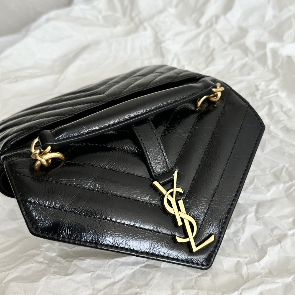 College Mini Chain Bag for Women – Shiny Crackled Leather with Gold Hardware
