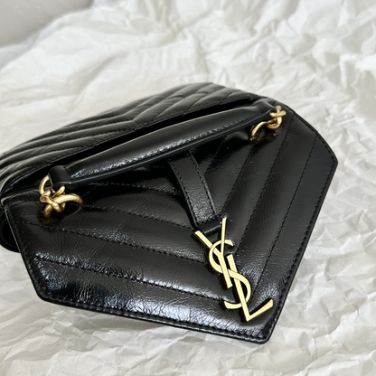 College Mini Chain Bag for Women – Shiny Crackled Leather with Gold Hardware