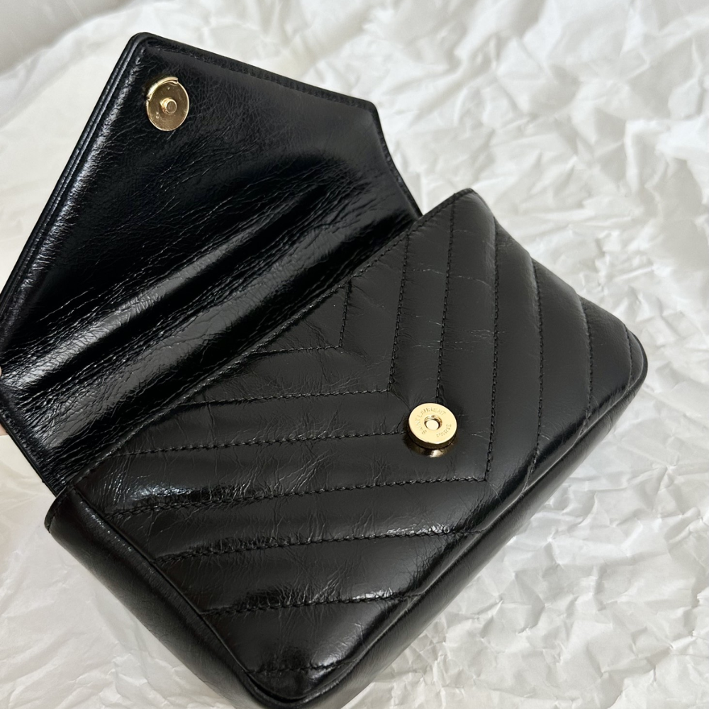 College Mini Chain Bag for Women – Shiny Crackled Leather with Gold Hardware