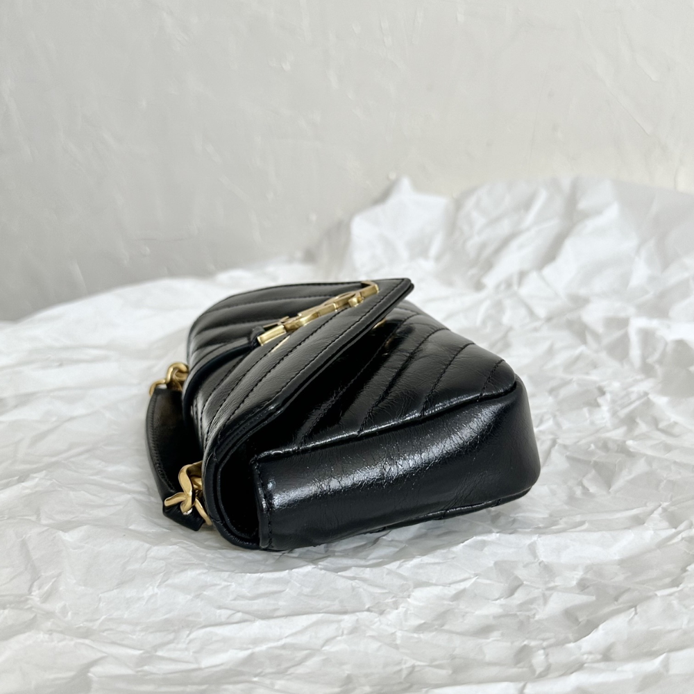 College Mini Chain Bag for Women – Shiny Crackled Leather with Gold Hardware