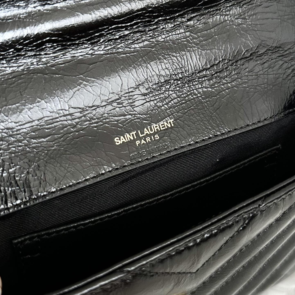 College Mini Chain Bag for Women – Shiny Crackled Leather with Gold Hardware