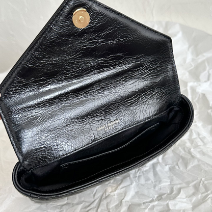 College Mini Chain Bag for Women – Shiny Crackled Leather with Gold Hardware