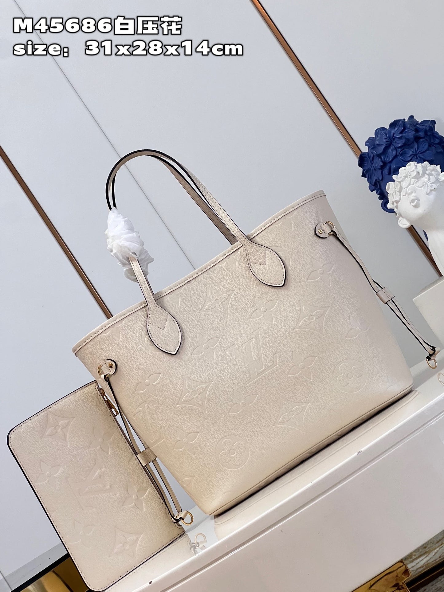 Cream Monogram Empreinte Leather Neverfull MM - Leather Tote Bag for Women