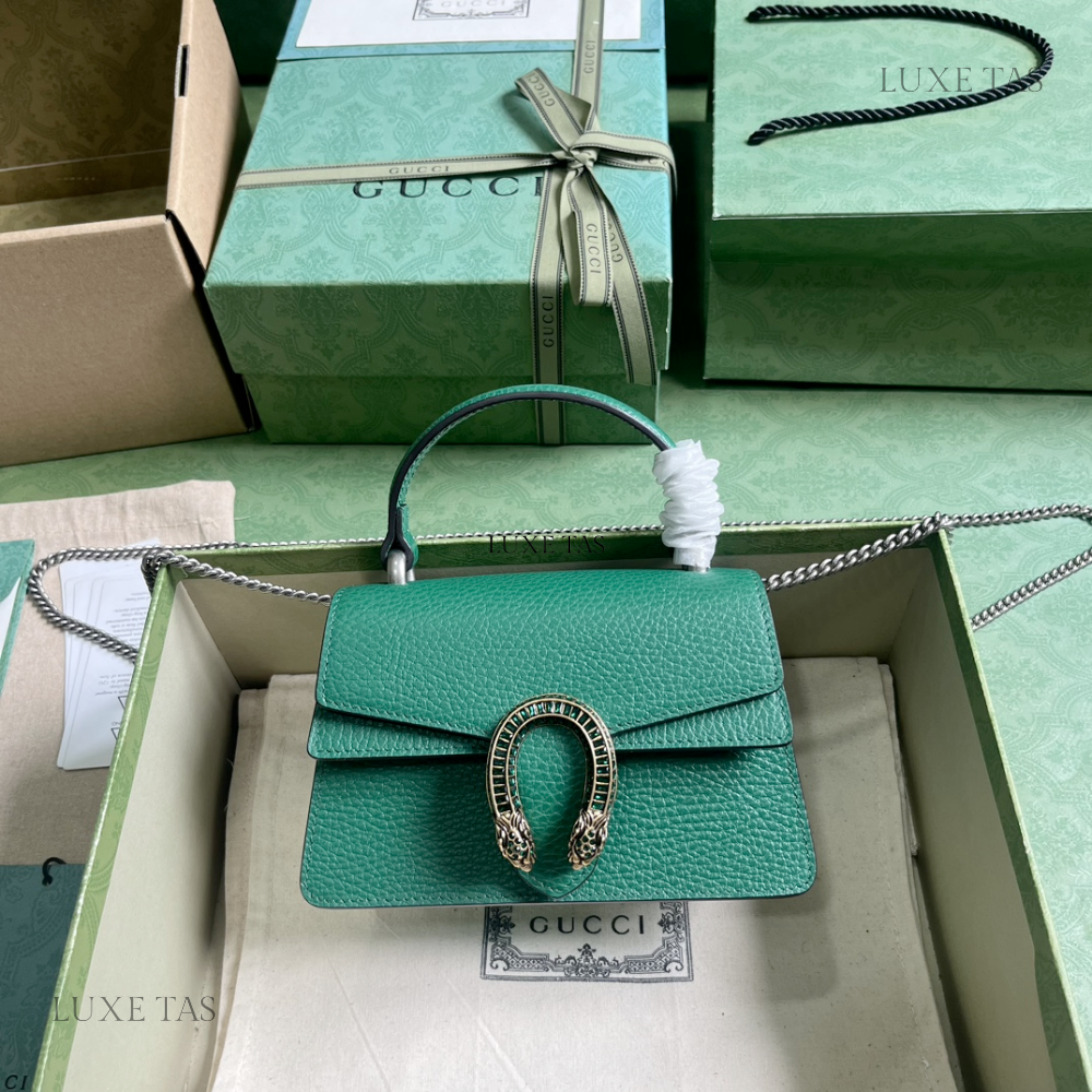 Dark Green Dionysus Mini Top Handle Bag - Leather Handbag for Women
