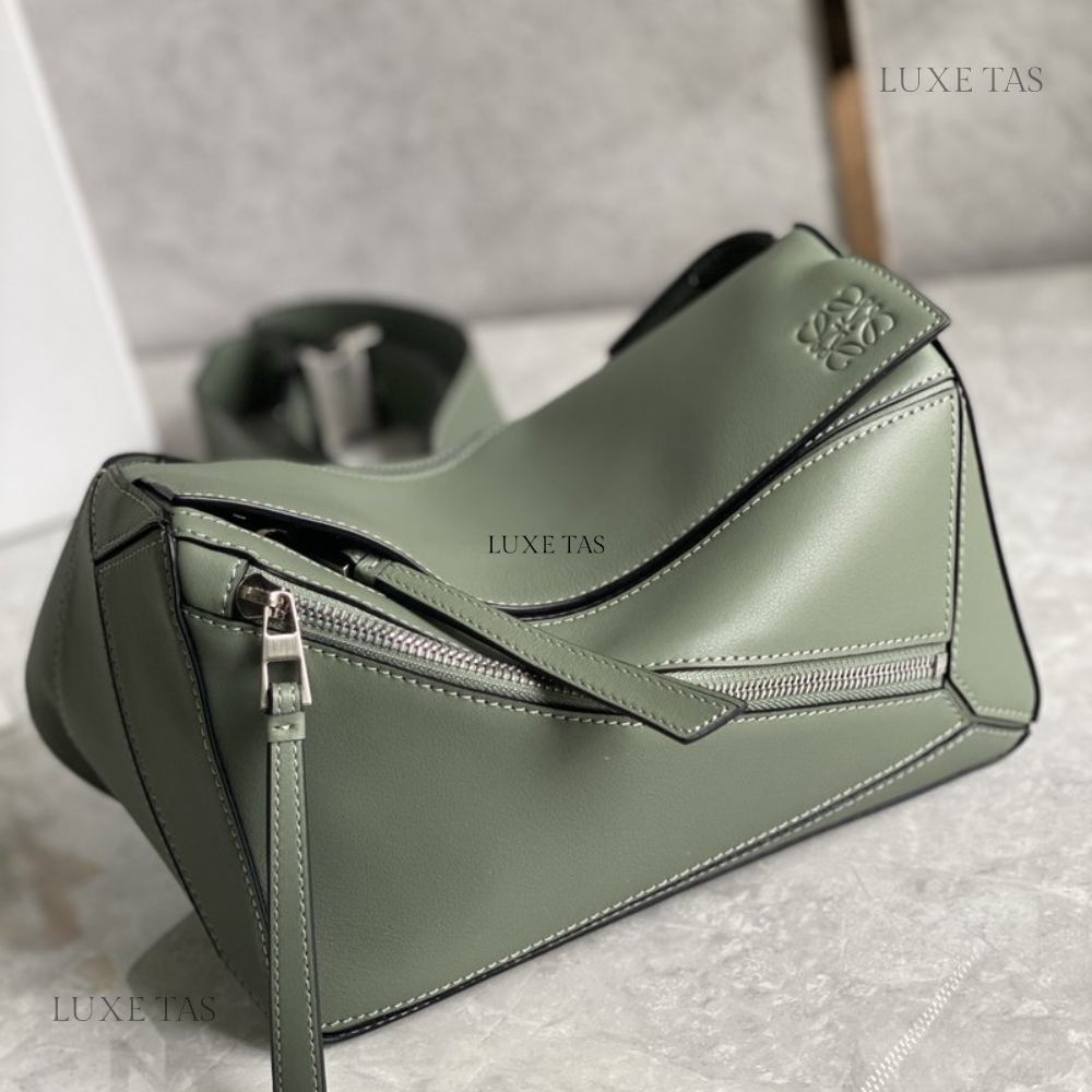 Dark Sage Small Puzzle Bumbag In Classic Calfskin - Leather Crossbody Bag for Men