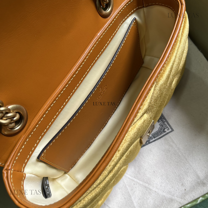 Dark Yellow Quilted Chevron Velvet GG Marmont Mini Shoulder Bag - Leather Shoulder Bag for Women