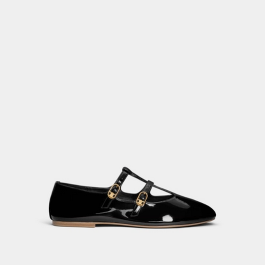 Double Strap Mary Jane Ballerina C In Patent Calfskin