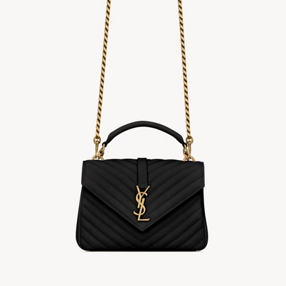 Gold Hardware Satchel with Chain Strap College Medium Quilted Leather Handbag for Women