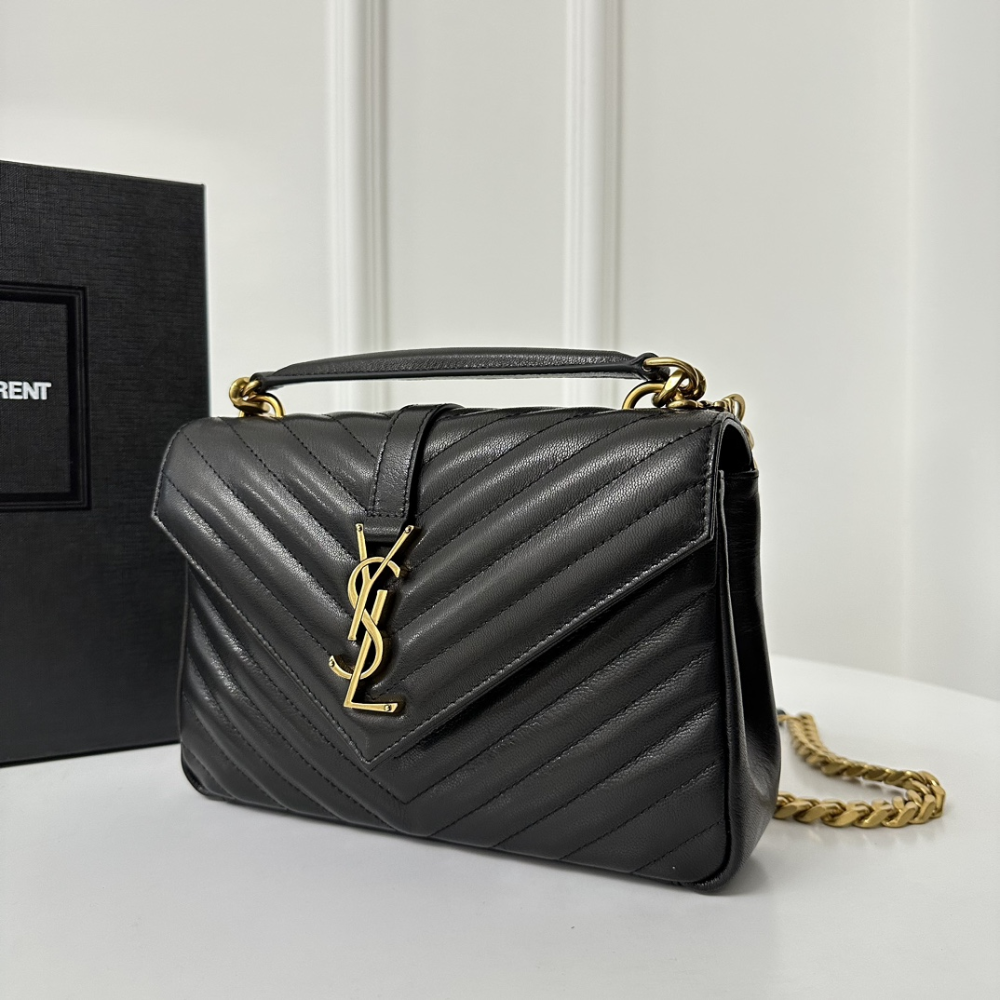 Gold Hardware Satchel with Chain Strap College Medium Quilted Leather Handbag for Women