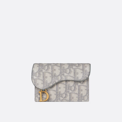 Gray Dior Oblique Jacquard Saddle Flap Card Holder - Leather Wallet for Women