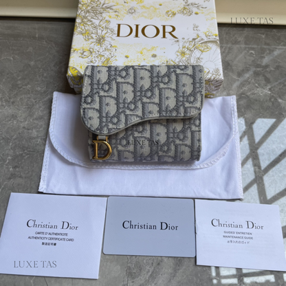 Gray Dior Oblique Jacquard Saddle Flap Card Holder - Leather Wallet for Women