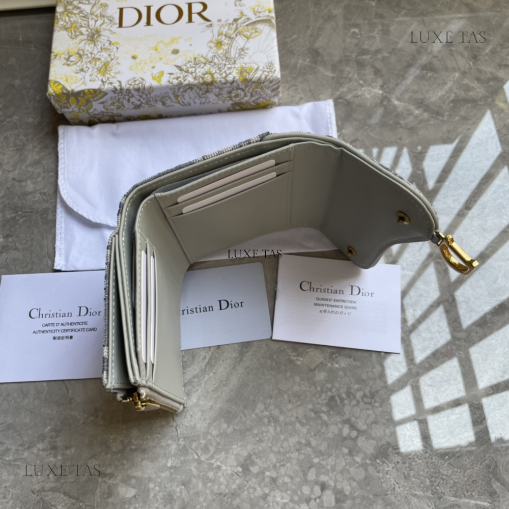 Gray Dior Oblique Jacquard Saddle Flap Card Holder - Leather Wallet for Women