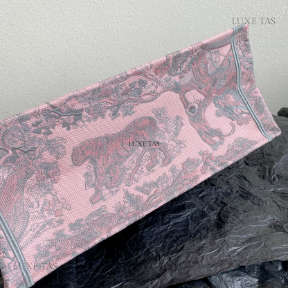 Gray and Pink Toile de Jouy Reverse Mykonos Embroidery Larg D Book Tote