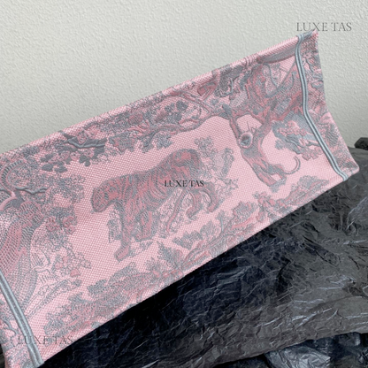 Gray and Pink Toile de Jouy Reverse Mykonos Embroidery Medium D Book Tote