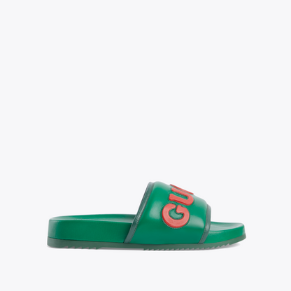 Green Leather Slide Sandal