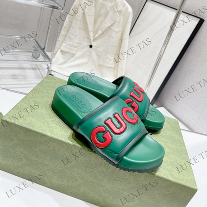 Green Leather Slide Sandal