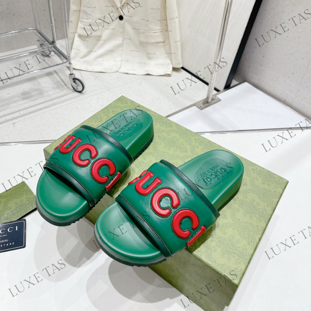 Green Leather Slide Sandal