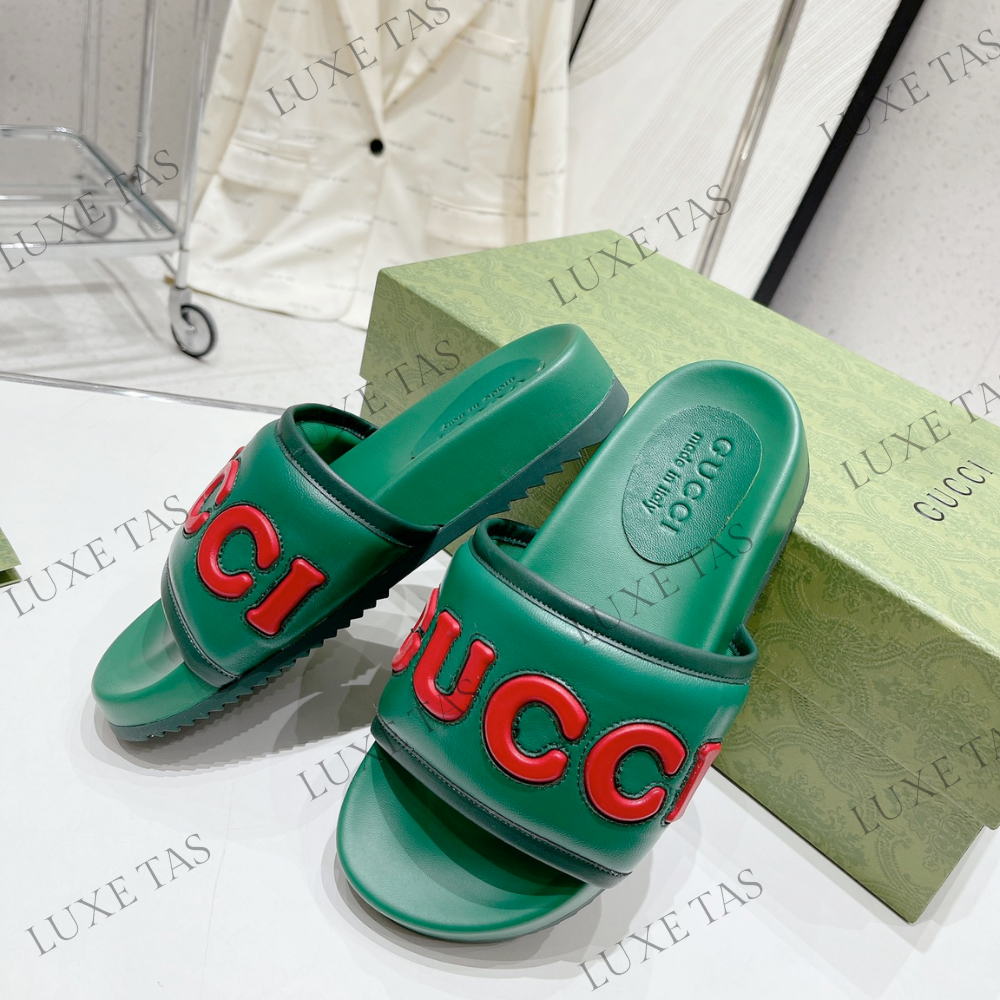 Green Leather Slide Sandal