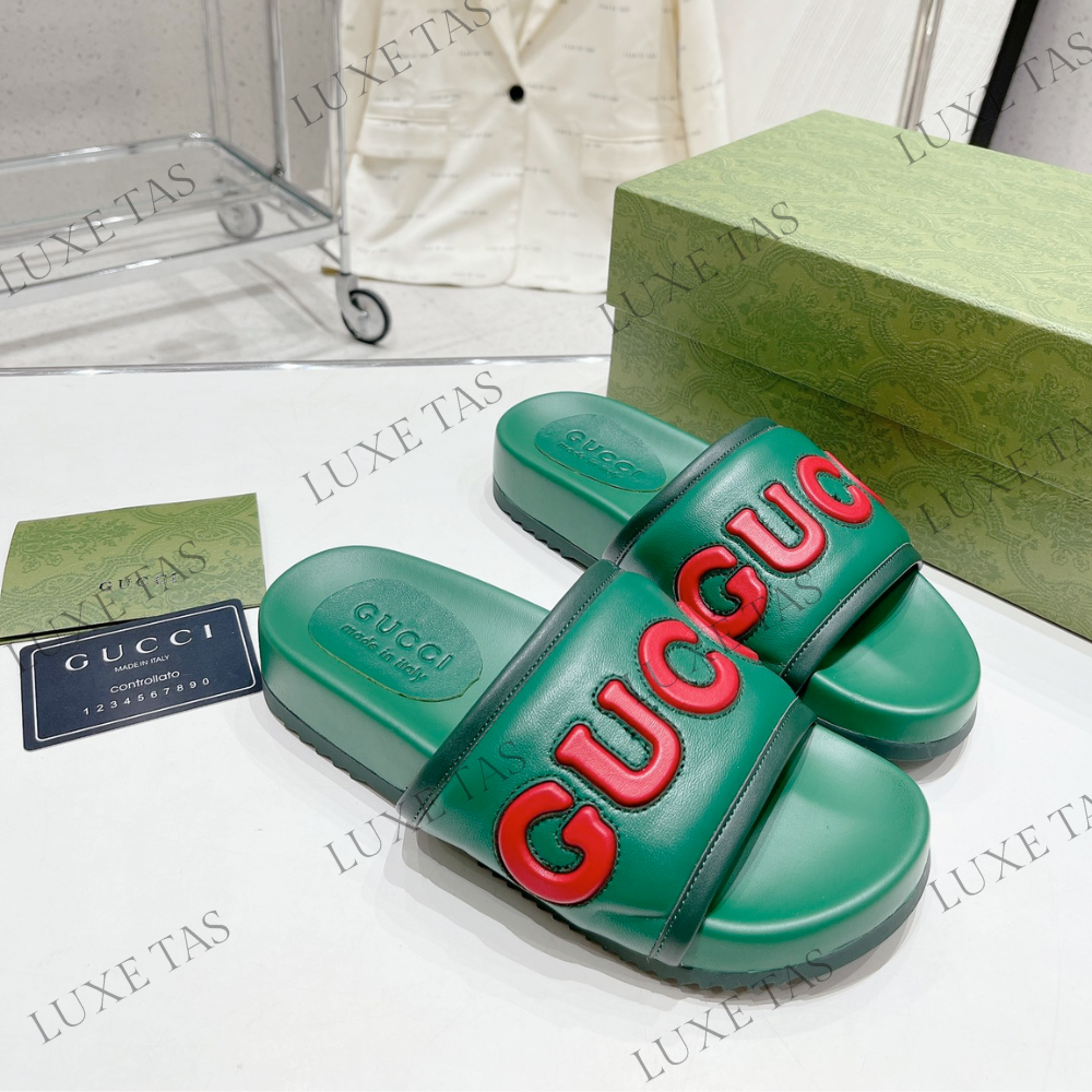 Green Leather Slide Sandal