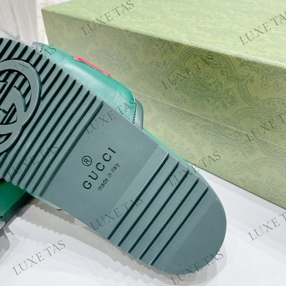 Green Leather Slide Sandal