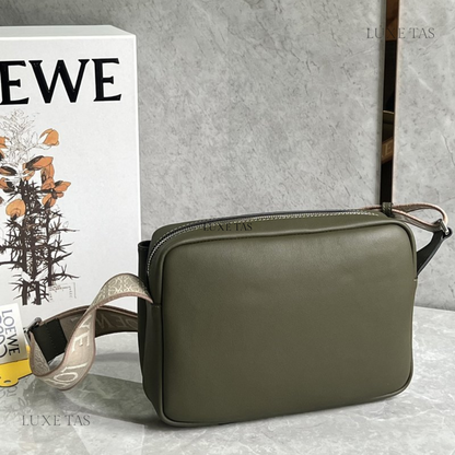 Khaki Green Xs Military Messenger Bag In Supple Smooth Calfskin And Jacquard - Leather Crossbody Bag for Men