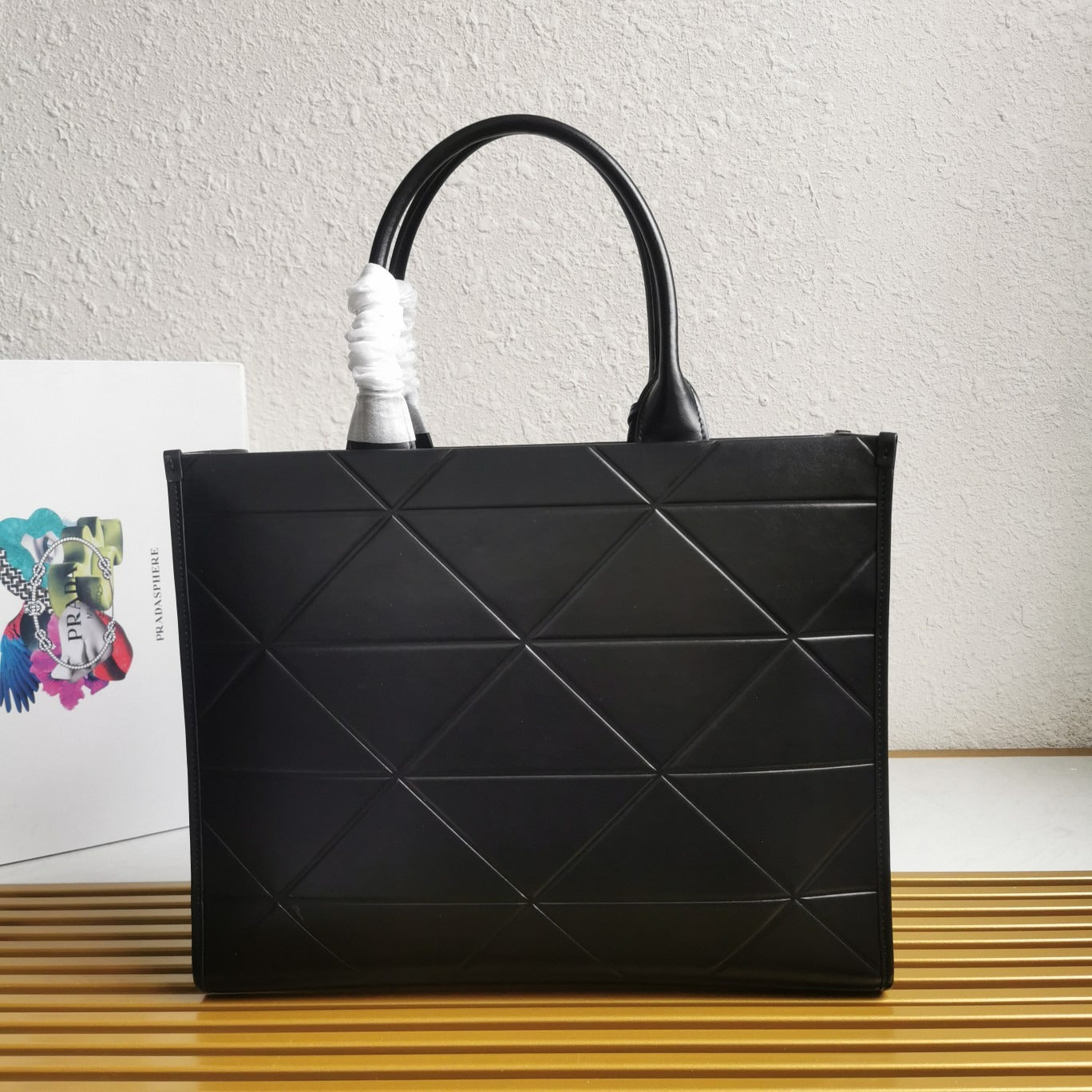 Large Leather PRD Symbole Bag With Topstitching Black 