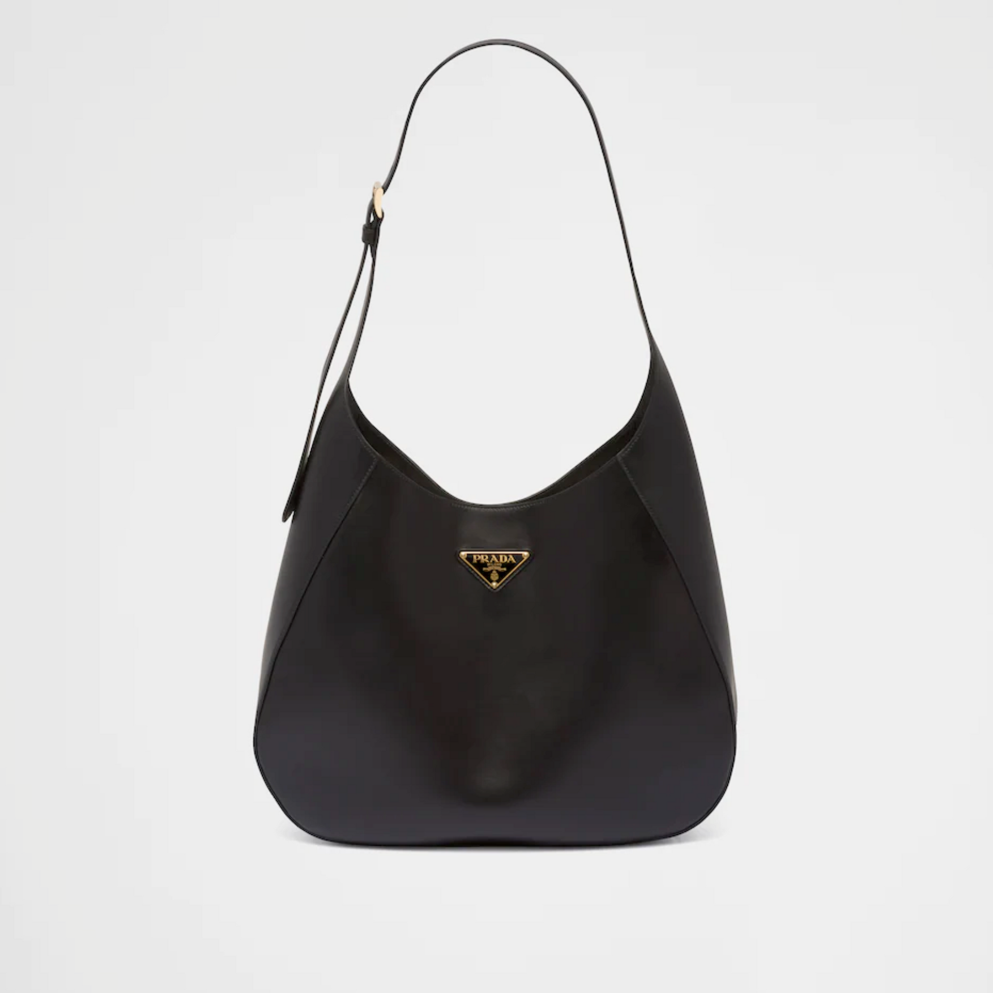 Large Leather Shoulder Bag With Topstitching Black