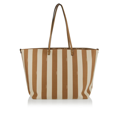 Large Roll Reversible shopper in Pequin striped and brown FF fabric Designer Tote Bag for Women