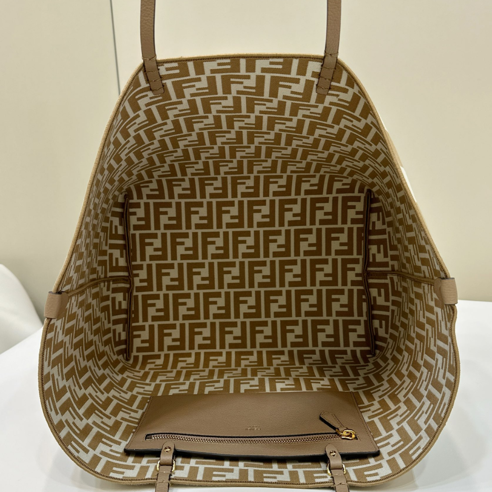 Large Roll Reversible shopper in Pequin striped and brown FF fabric Designer Tote Bag for Women