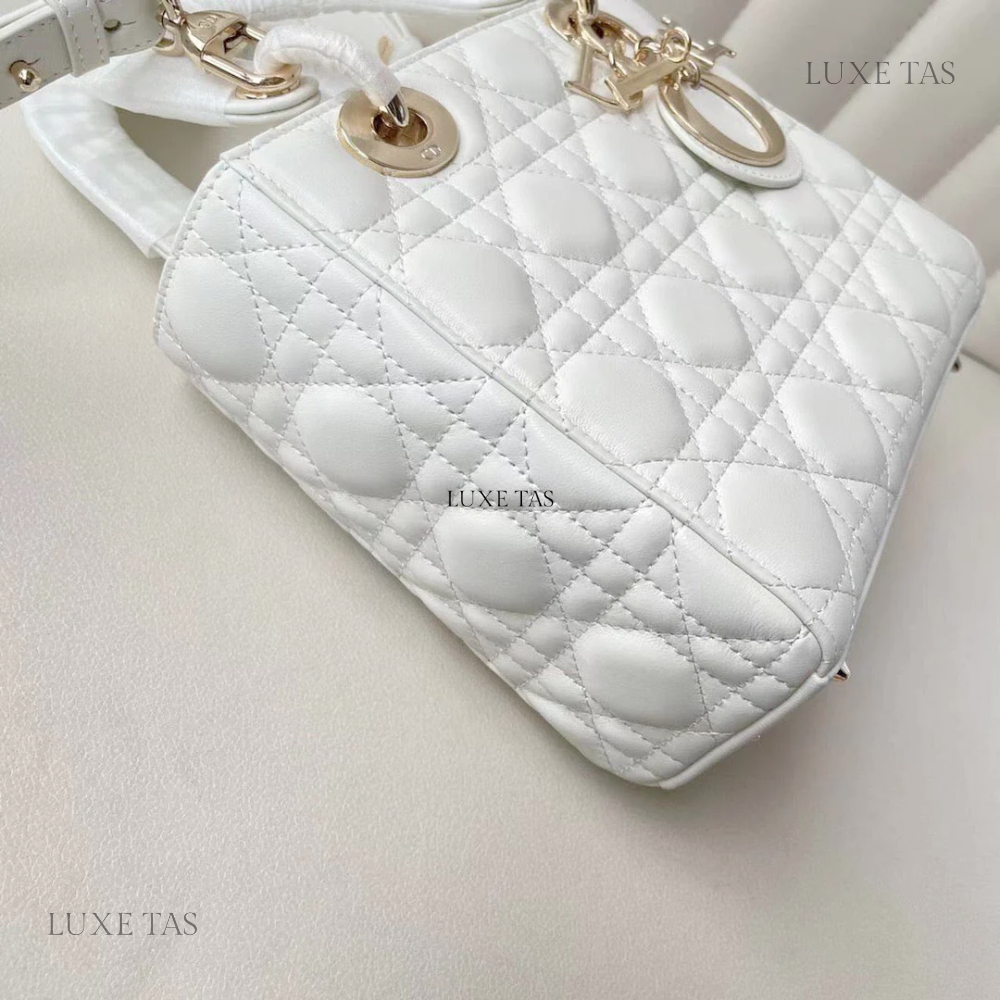 Latte Cannage Lambskin Small Lady D Bag