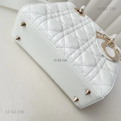 Latte Cannage Lambskin Small Lady D Bag