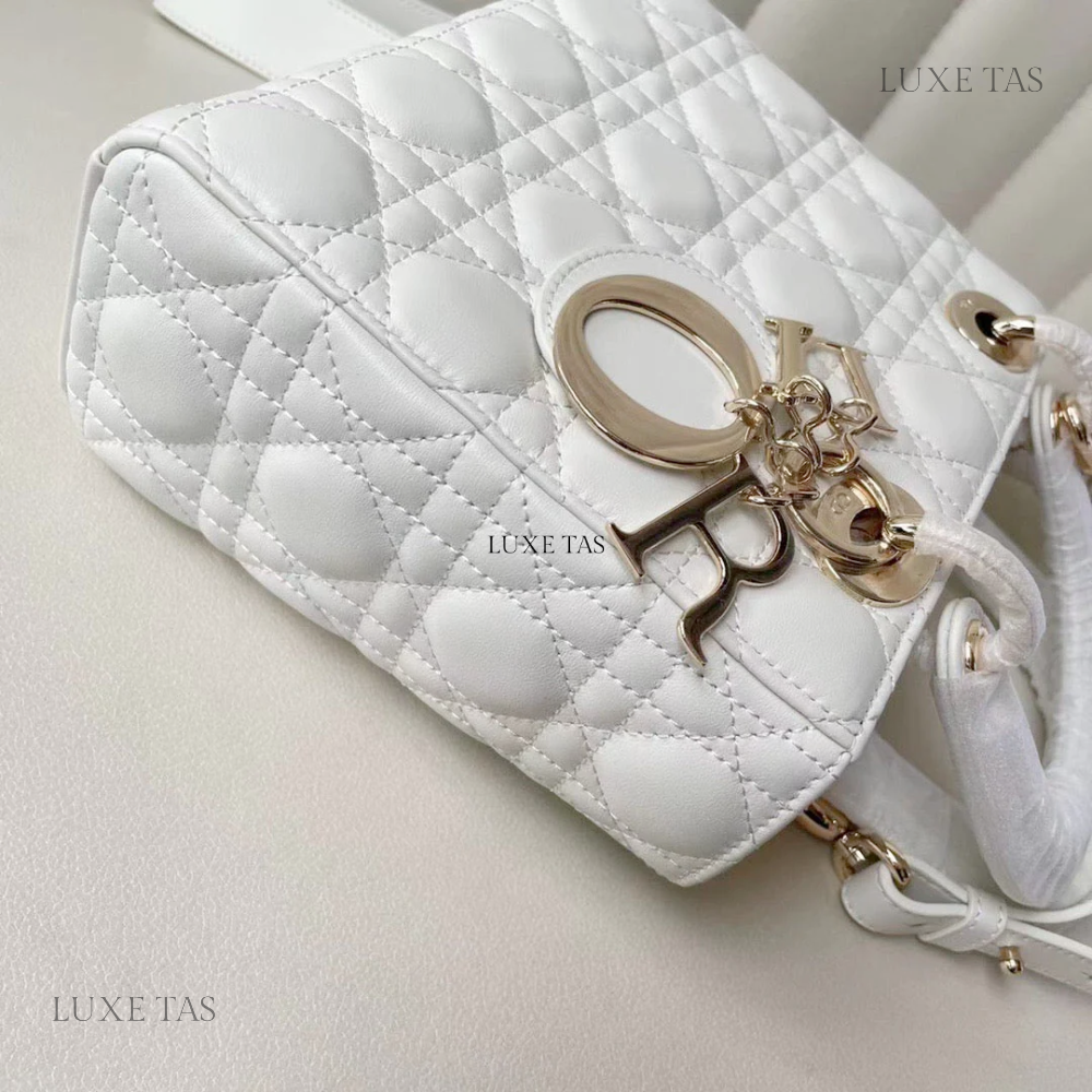 Latte Cannage Lambskin Small Lady D Bag