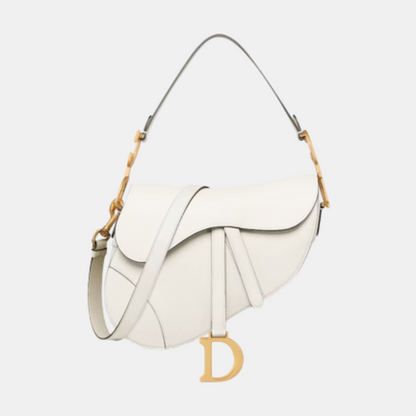 Latte Grained Calfskin Saddle Bag With Strap
