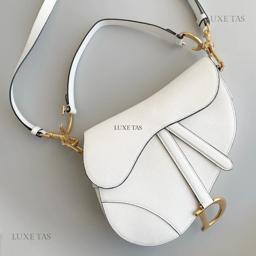 Latte Grained Calfskin Saddle Bag With Strap