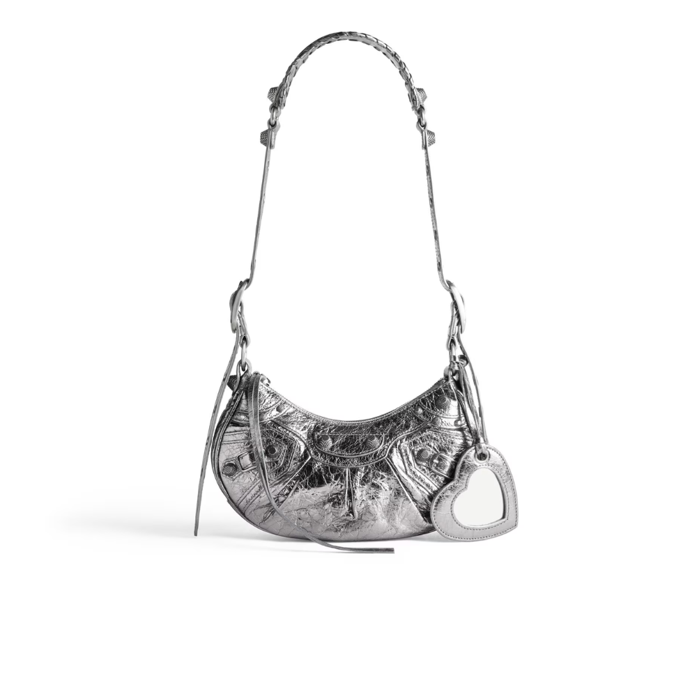 Le Cagole XS Metallized In Silver Leather Shoulder Bag for Women