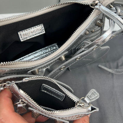 Le Cagole XS Metallized In Silver Leather Shoulder Bag for Women