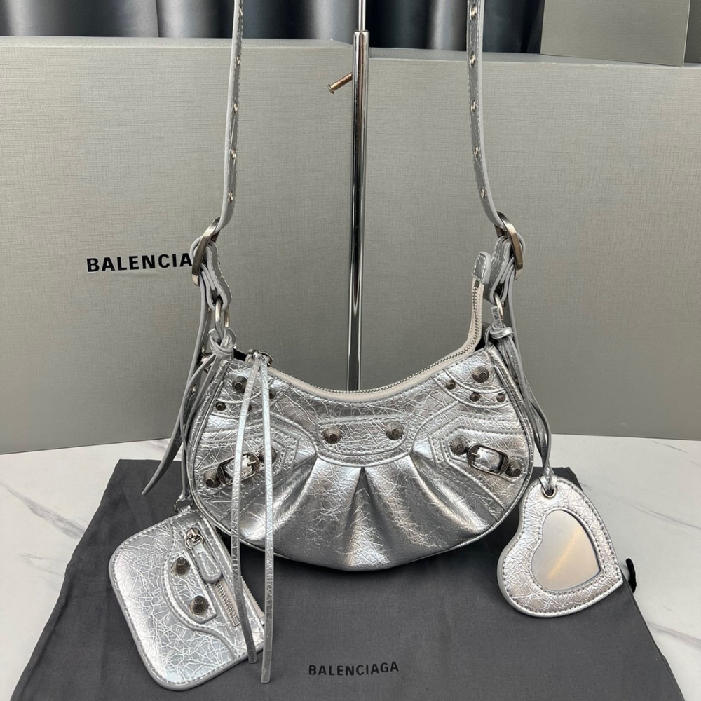 Le Cagole XS Metallized In Silver Leather Shoulder Bag for Women