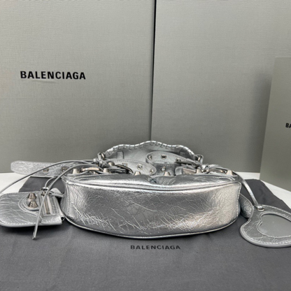 Le Cagole XS Metallized In Silver Leather Shoulder Bag for Women