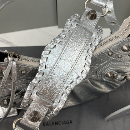 Le Cagole XS Metallized In Silver Leather Shoulder Bag for Women